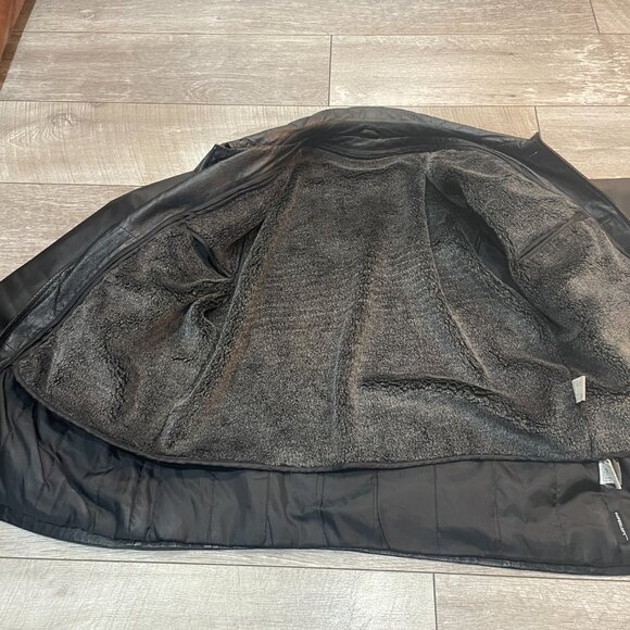 VTG Western Black leather aviation bomber biker jacket M zip in Liner - Picture 5 of 9